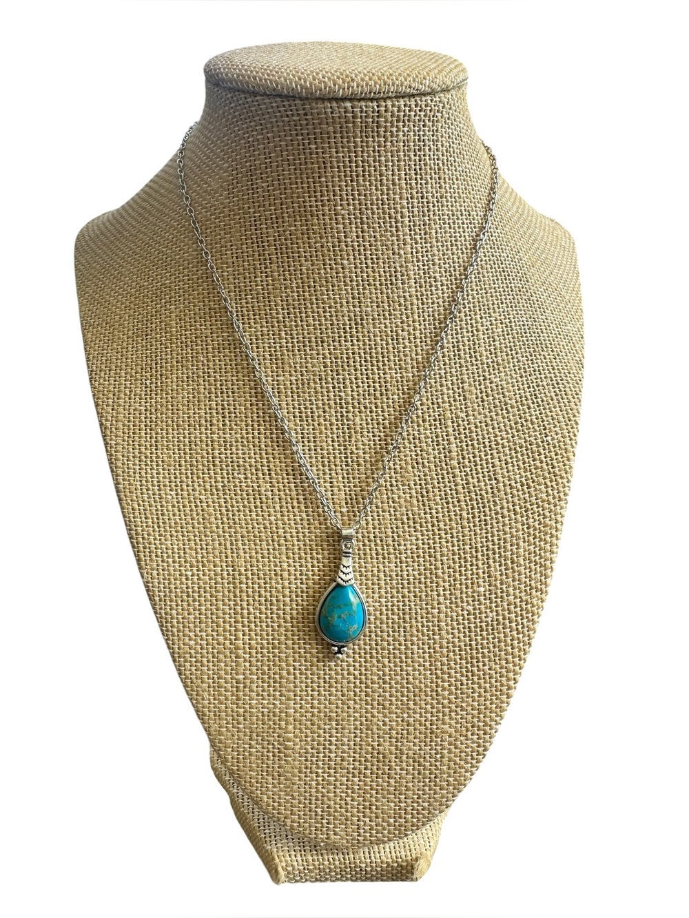 Native American Inspired  Bright Turquoise and Silver Necklace